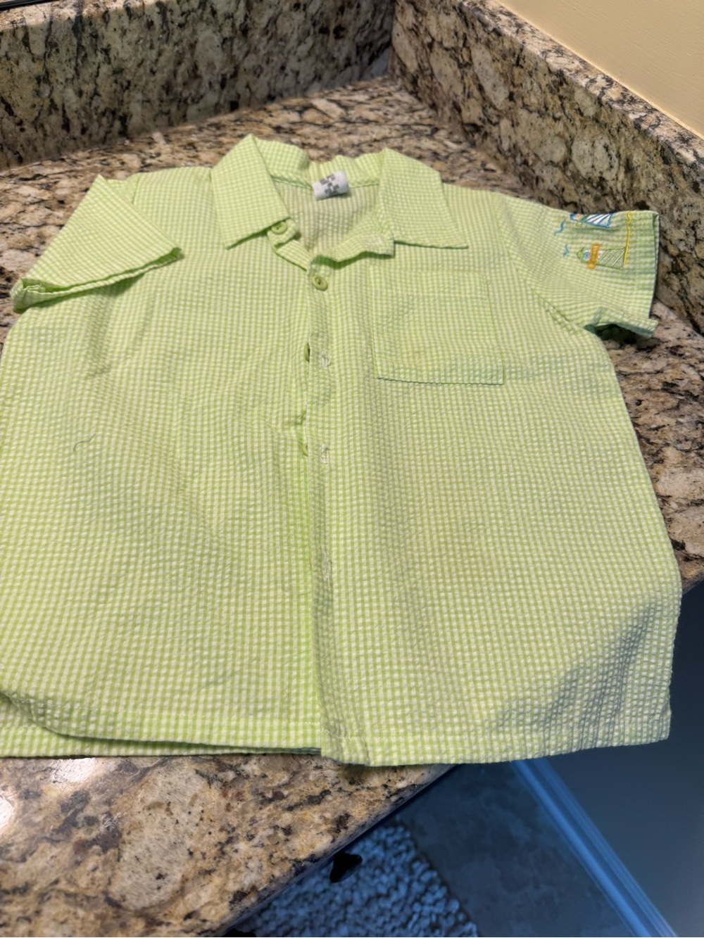 Light Green Seersucker Button-Up Shirt boys 7